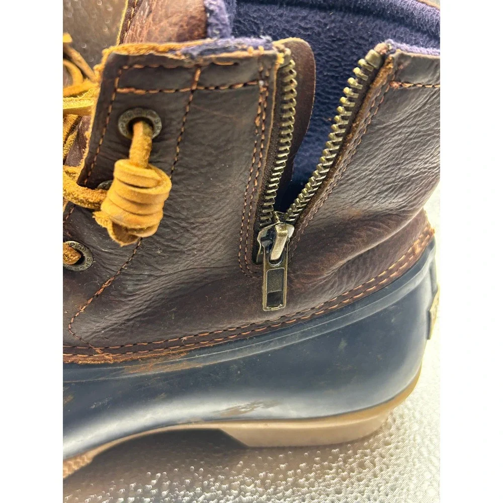 Sperry Saltwater Duck Boots Womens 7 Brown Navy Leather‎ Waterproof STS91175